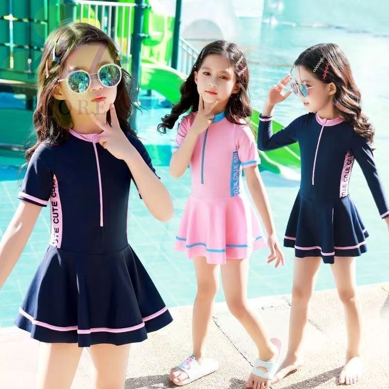 女童 女童防晒泳衣 兒童長袖泳衣 女孩連身泳衣 中大童泳衣 韓國公主連身泳衣 可愛洋氣泳衣