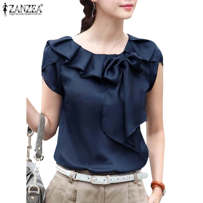 Zanzea 女式韓版圓領短袖壓褶寬鬆上衣