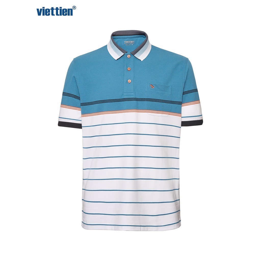 Polo T 恤帶口袋 VIETTIEN SMART CASAAL 棉常規版型藍色和白色 - 6S3076CRYP1CC