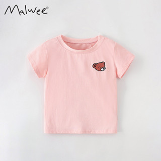 【HOT 本舖】 malwee女童夏裝新款歐美中小童T恤洋氣繡花圓領衫兒童裝上衣
