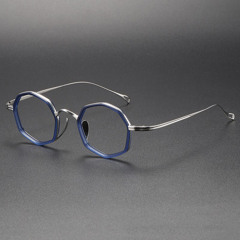 萬年龜同款80872復古玳瑁多邊形板材眼鏡架設計師款純鈦眼鏡框