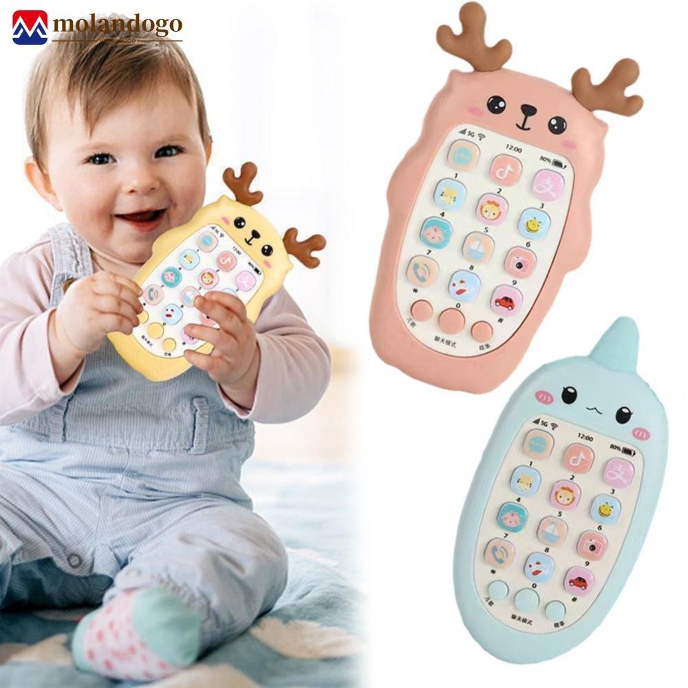 Molandogo 嬰兒電話玩具音樂聲音電話睡覺玩具帶牙膠仿真電話兒童嬰兒早教玩具兒童 G8X4