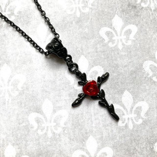 黑玫瑰十字架吊飾項鍊哥特式維多利亞吊墜另類珠寶