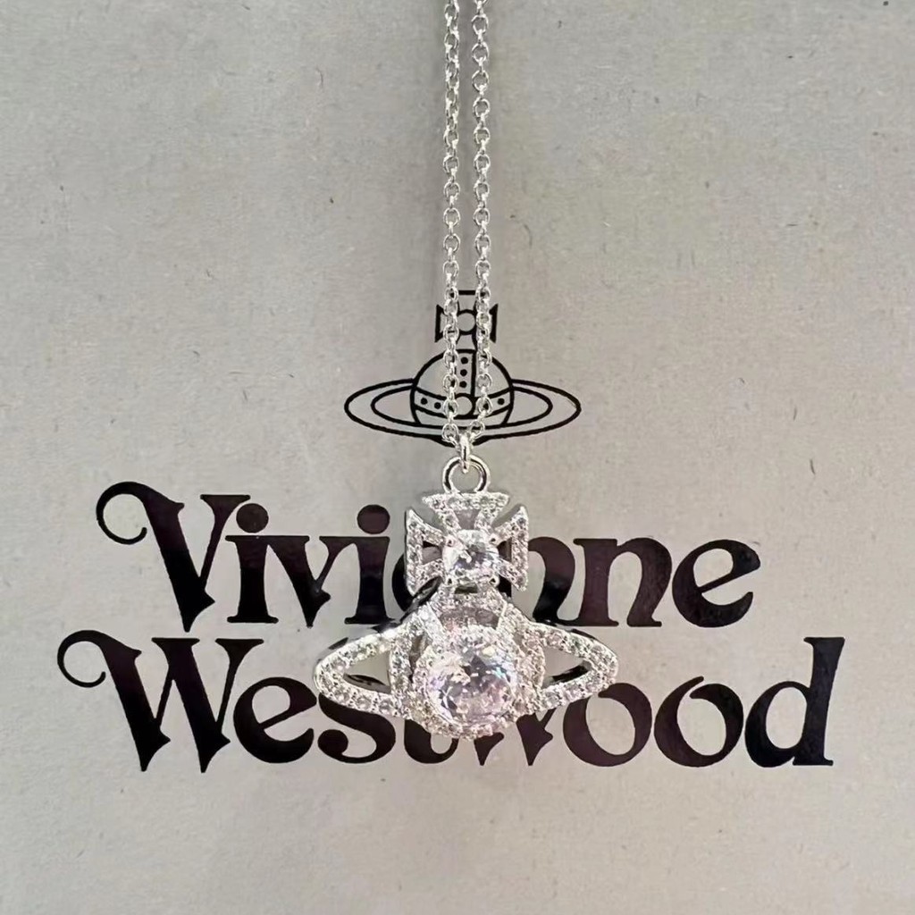 新款西太后項鍊 Vivienne Westwood 土星項鍊 微微安雙面鑲鑽土星項鍊 爆閃優雅輕奢鎖骨鏈