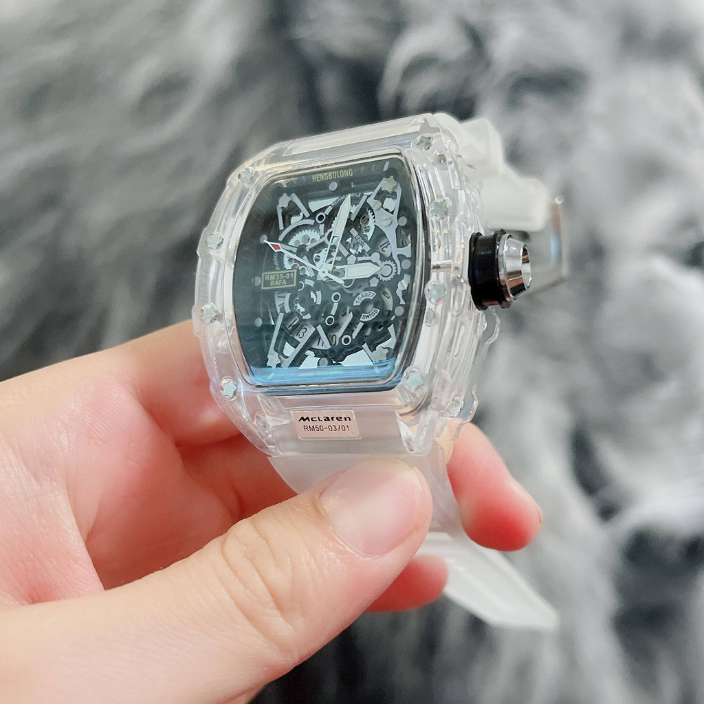 米勒潘瑋柏同款透明殼機械骷髏頭潮流男錶矽膠帶休閒時尚男士手錶