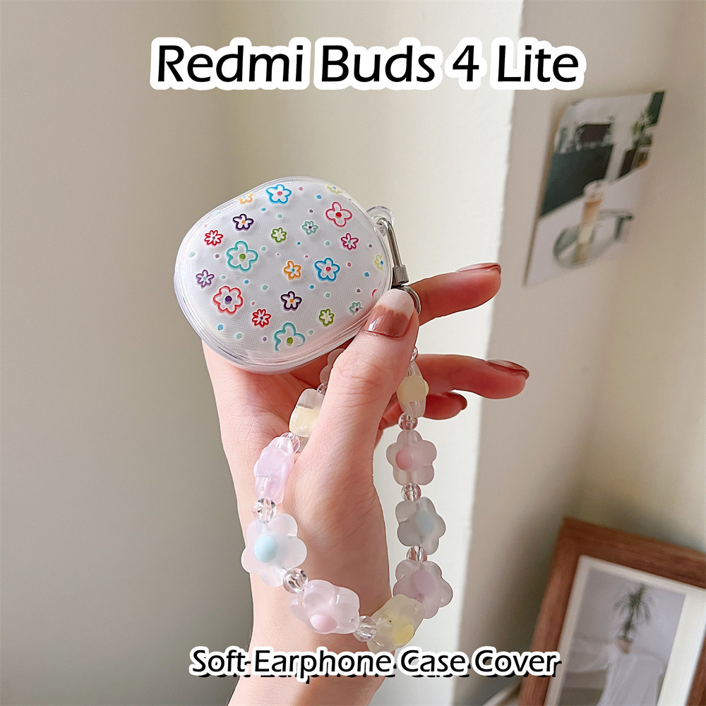 【高品質】適用於 Redmi Buds 4 Lite 保護套彩色線條笑臉圖案軟矽膠耳機保護套外殼保護套