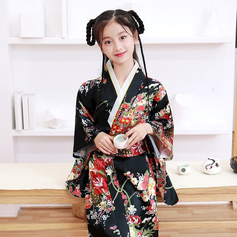 女嬰和服傳統禮服兒童日式派對角色扮演服裝兒童浴衣長袍羽織武士服裝