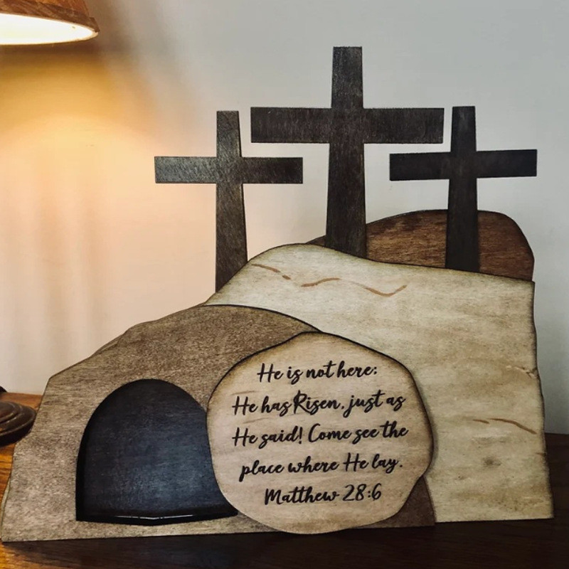 2024復活節 木製十字架擺件 復活節擺件 基督教 十字架 復活節裝飾 裝飾品家居