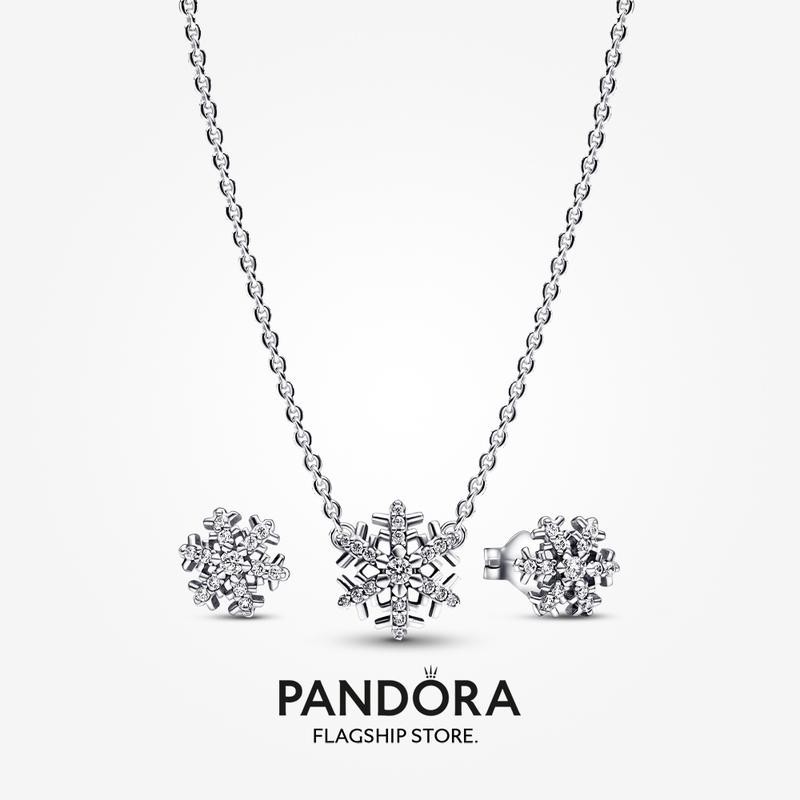 PANDORA 正品原裝 S925 純銀潘多拉閃亮雪花項鍊套裝
