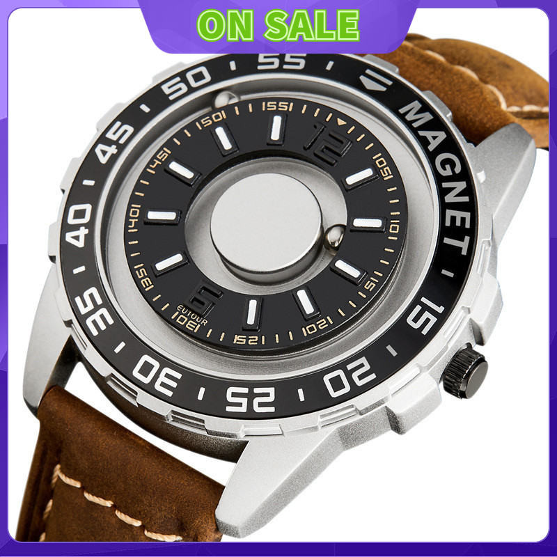 EUTOUR 新款 合金 錶盤 簡約 磁力 鋼珠 時尚 概念 手錶 平行 鋼珠 皮帶