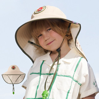 紫外線防曬帶頸罩披肩兒童大號寬簷漁夫帽