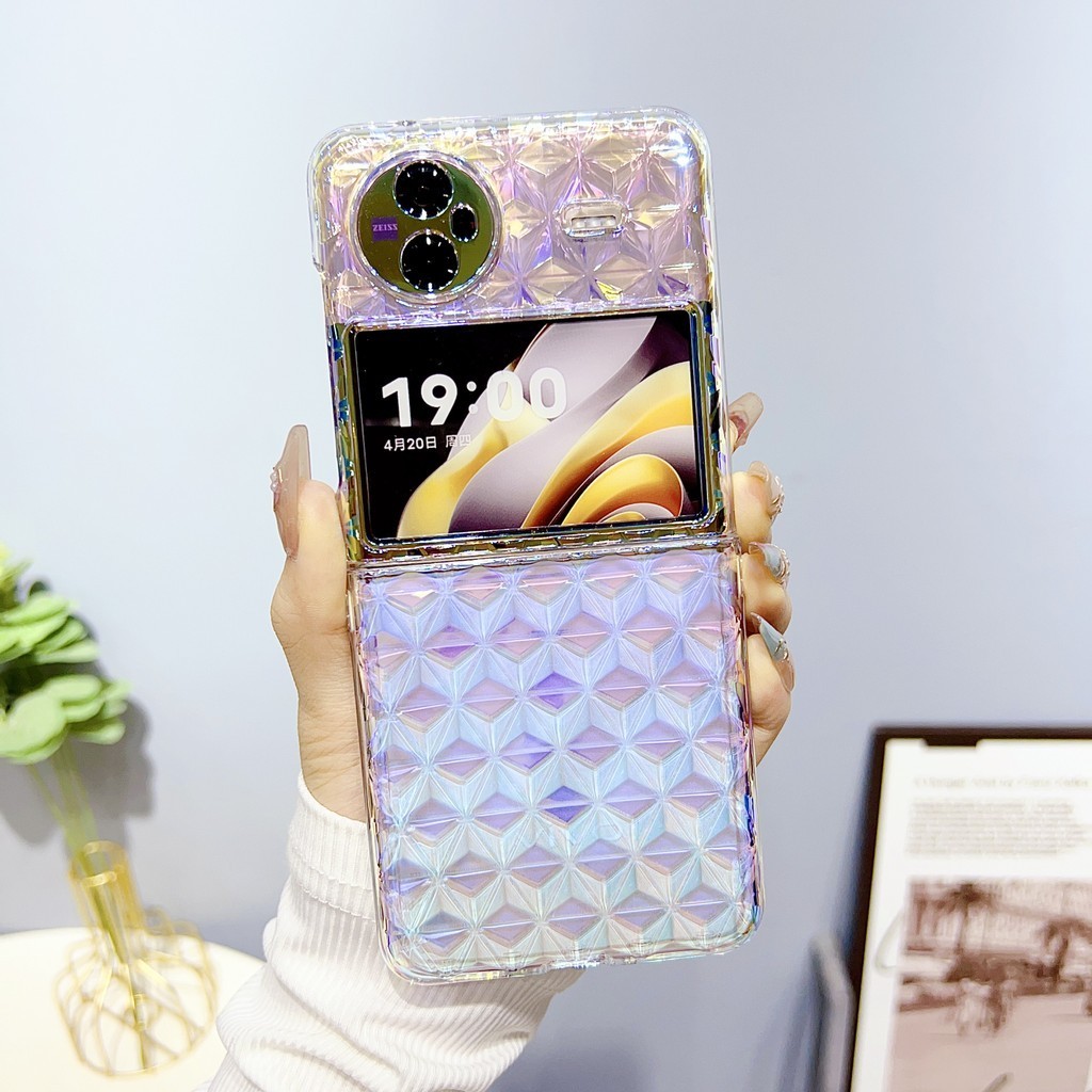 Vivo X Flip Xflip 外殼的鑽石圖案彩色電鍍漸變手機殼