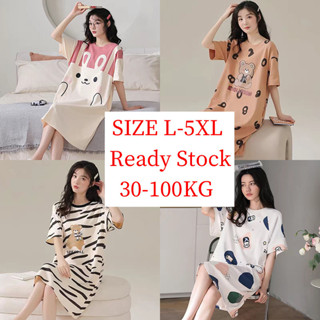 睡衣女式短袖睡裙加大碼 M-5XL baju tidur wanita
