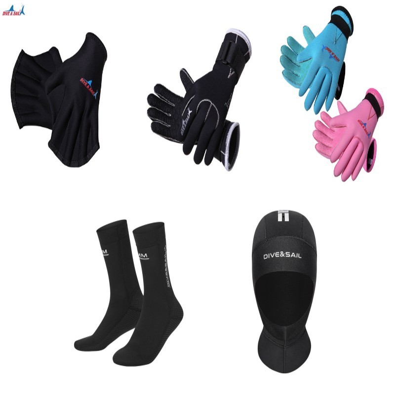 DIVE&amp;SAILI3MM專業潛水手套 襪子 頭套 保暖防滑 游泳浮潛裝冬泳手套
