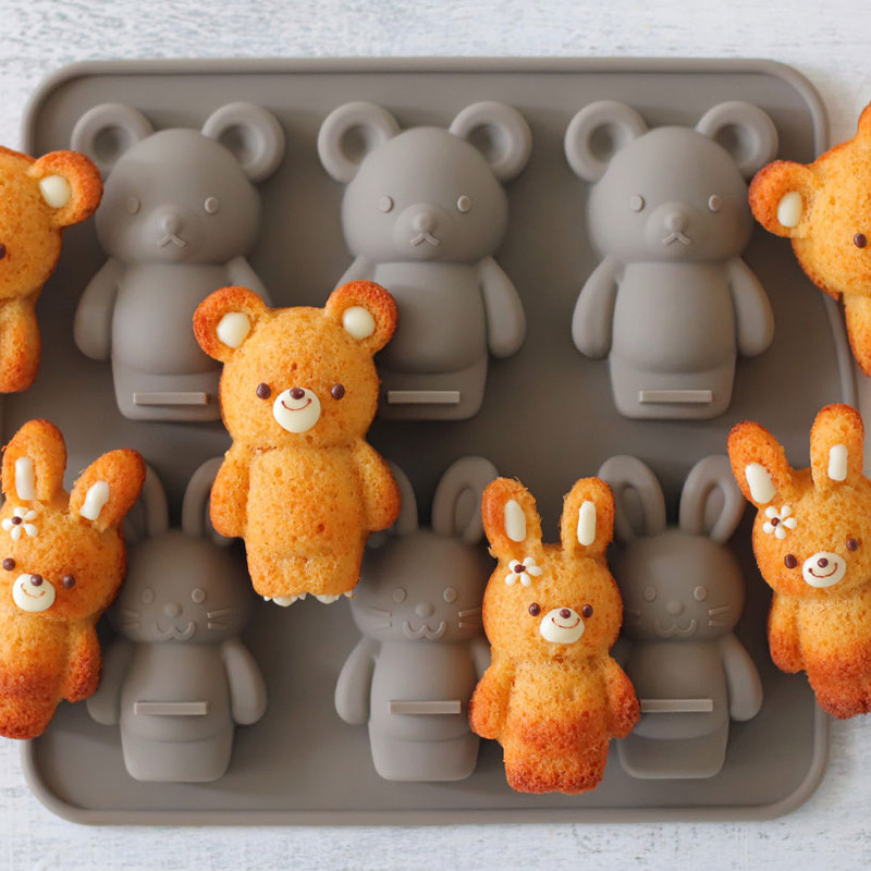現貨【蛋糕模具】日本cotta正品 網紅可愛 兔子小熊 6連矽膠 蛋糕模具 可入烤箱 冷藏多用