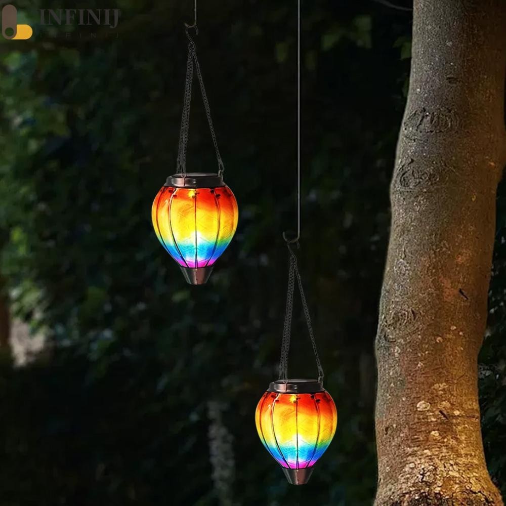 [infinij.tw] 熱氣球燈籠太陽能戶外庭院燈鐵藝手提燈新款花園裝飾壁燈