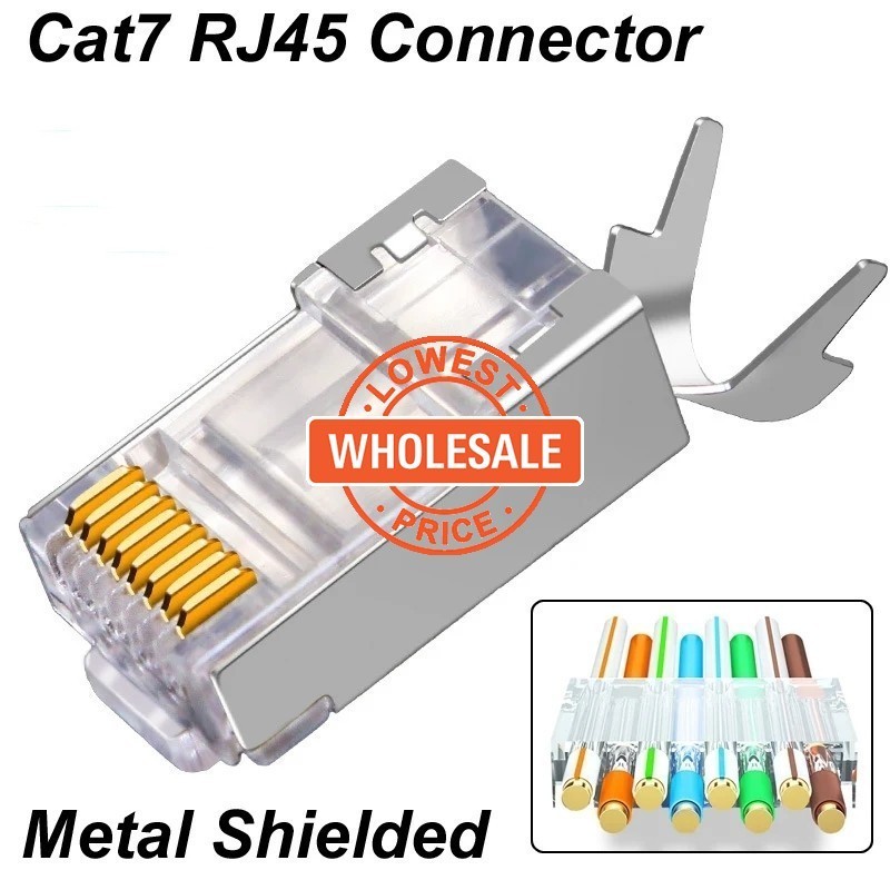 【批發】屏蔽 Rj45 Cat7 水晶頭連接器 - 無通孔模塊化插頭 - 金屬屏蔽 Cat7 RJ45 直通連接器