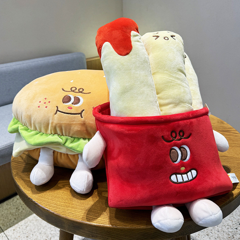 創意卡通漢堡抱枕  薯條抱枕    毛絨玩具玩偶 攝影道具  沙發靠枕   生日禮物