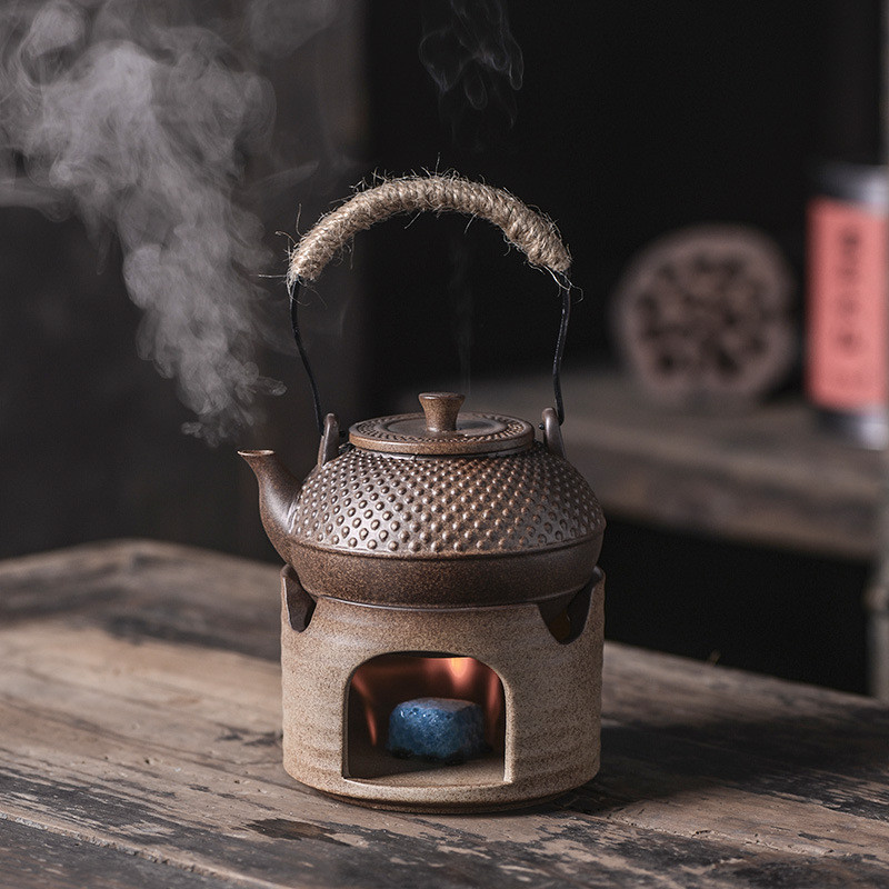 日式茶壺仿柴燒提樑壺 側把壺 複古粗陶茶具單壺 圍爐煮茶器炭爐 XHFE