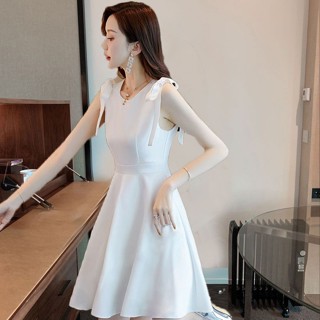 白色小個子仙女裙女夏季|新款小香風超仙禮服連衣裙短款裙子|韓版A字洋裝|時髦性感無袖洋裝|ins潮連身裙