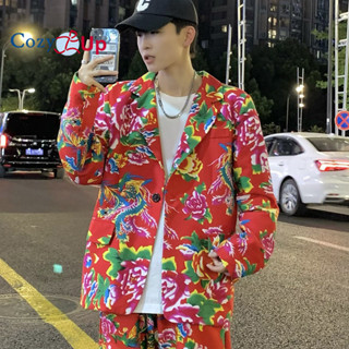 Cozy Up Flower Suits 西裝外套男女牡丹花民族夾克+褲子
