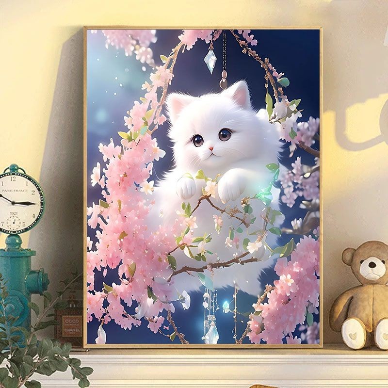 DIY手工填色數字油畫 有框  30*40 40*50 可愛貓咪油畫 兒童成人油彩畫 手繪畫  裝飾畫 掛畫 生日禮物