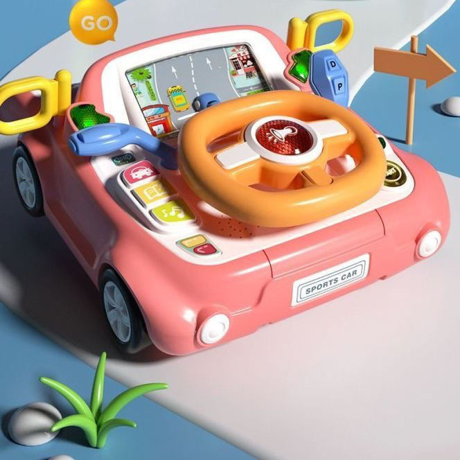 兒童玩具賽車闖關遊戲機汽車方嚮盤模擬駕駛早敎音樂男孩玩具