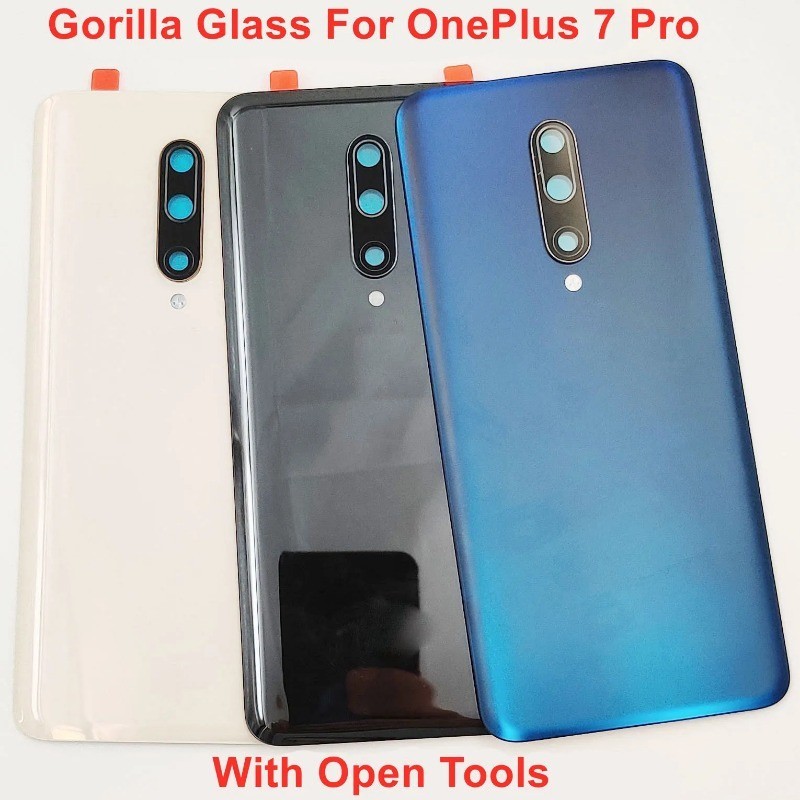 適用於 OnePlus 7 Pro 原裝全新玻璃電池蓋硬後門蓋後殼面板外殼 + 粘合劑 + 相機鏡頭 + 工具