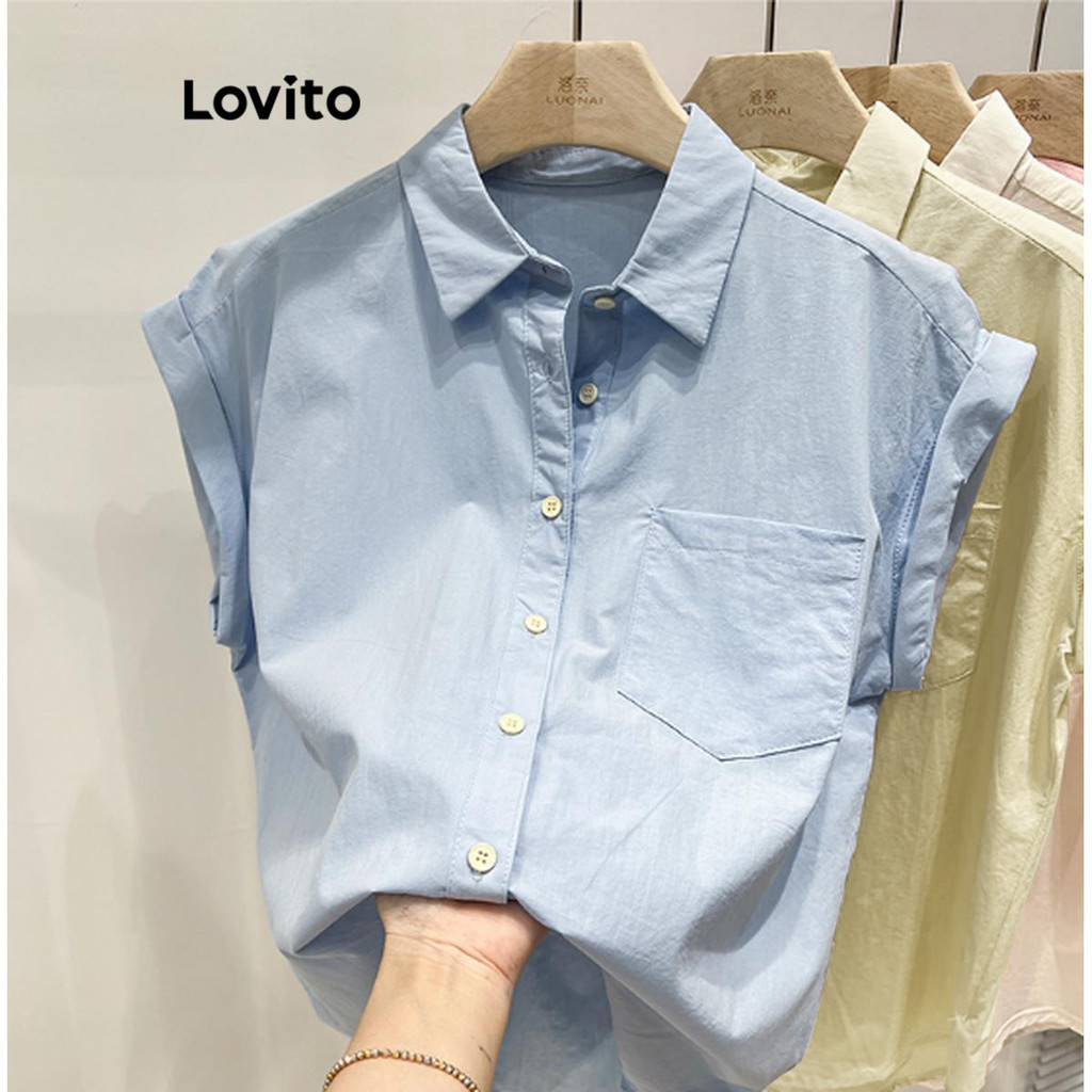 Lovito 女士休閒純色鈕扣襯衫 LNE43023
