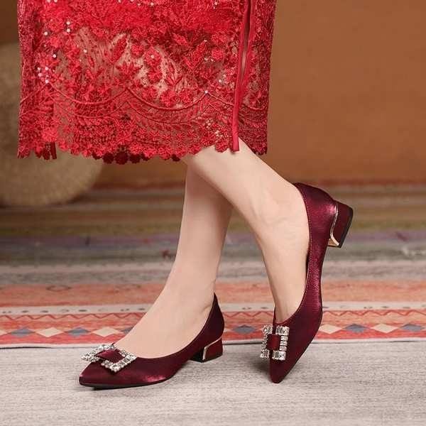 旗袍婚鞋女3公分中老年粗跟媽媽氣質紅色高跟鞋婚禮喜婆婆婚宴鞋