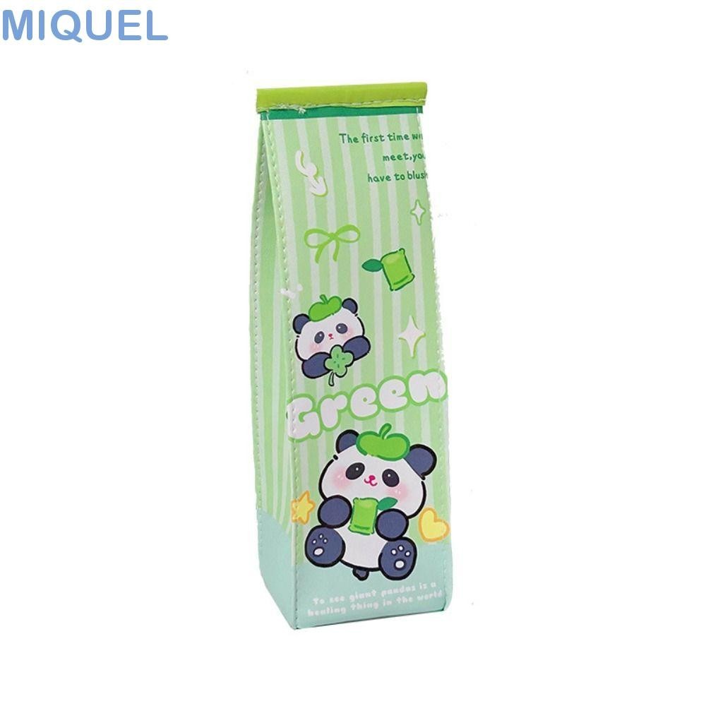 MIQUEL可愛的熊貓鉛筆袋,PU皮革大容量卡哇伊熊貓牛奶筆袋,卡通綠色熊貓創意綠色筆袋學校用品