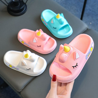兒童 3D拖鞋獨角獸兒童夏季涼鞋休閒可愛嬰兒雙胞胎鞋女孩男孩沙灘鞋