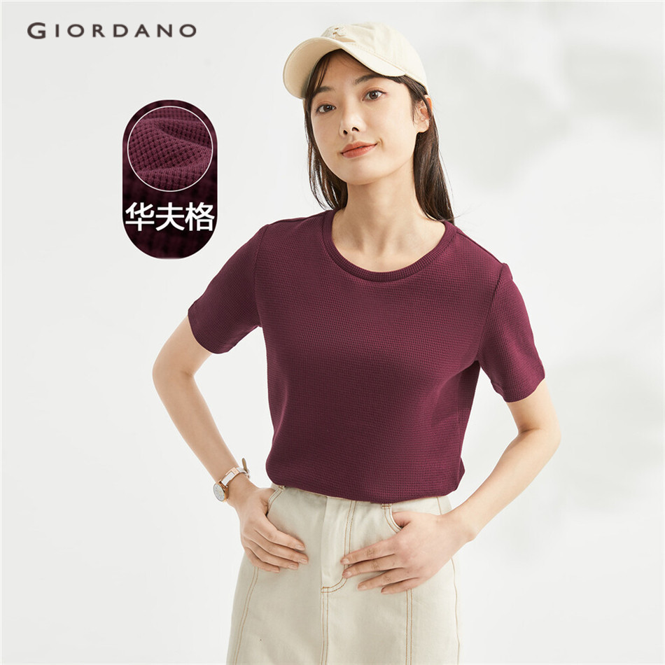 Giordano WOMEN 純色圓領短袖華夫格 T 恤 05323452