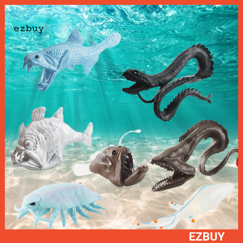 [EY] 7 件裝海洋動物模型仿真吞嚥鰻魚垂釣魚魷魚孵化魚迷你公仔早教益智玩具海洋動物套裝魚缸擺件兒童