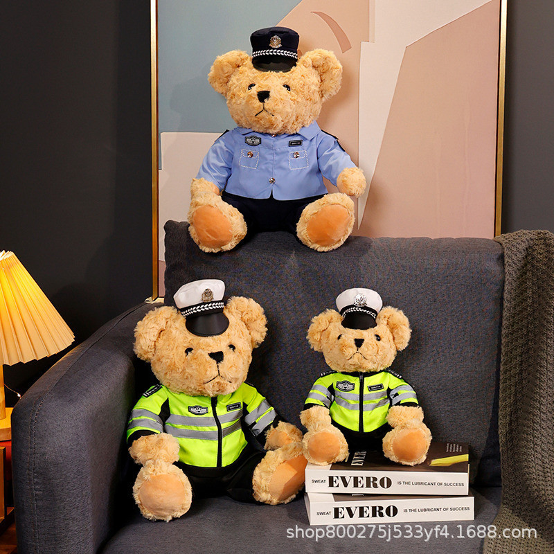 抖音同款交警騎行服小熊公仔警察泰迪熊娃娃毛絨玩具玩偶活動禮品