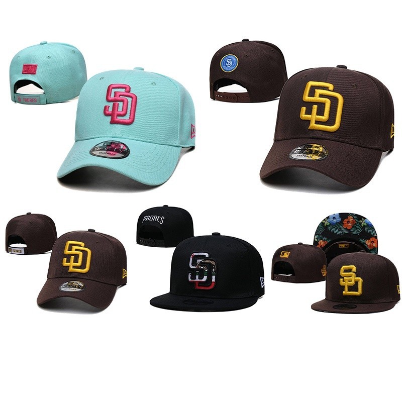 Mlb San Diego Padres Cleric 刺繡棒球帽中性可調節弧形檐帽平嘻哈運動時尚 5 款