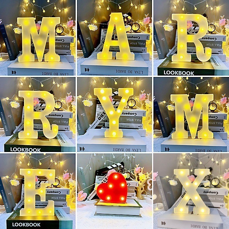 Led 字母燈用於夜燈婚禮生日派對聖誕家居裝飾的 LED 選框標誌點亮字母 26 個字母燈