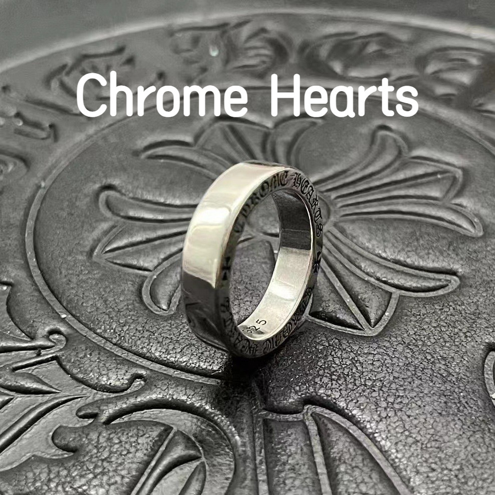 Chrome Hearts 克羅心 925純銀戒指 男女同款光面素戒 做舊復古嘻哈朋克食指戒CJ004