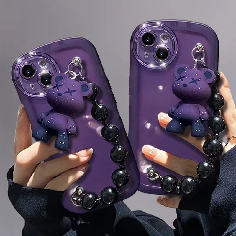 腕帶 紫色公仔暴力熊手鍊 手機殼 適用蘋果15promax  iPhone14 13 12 11 XS\MAX\XR