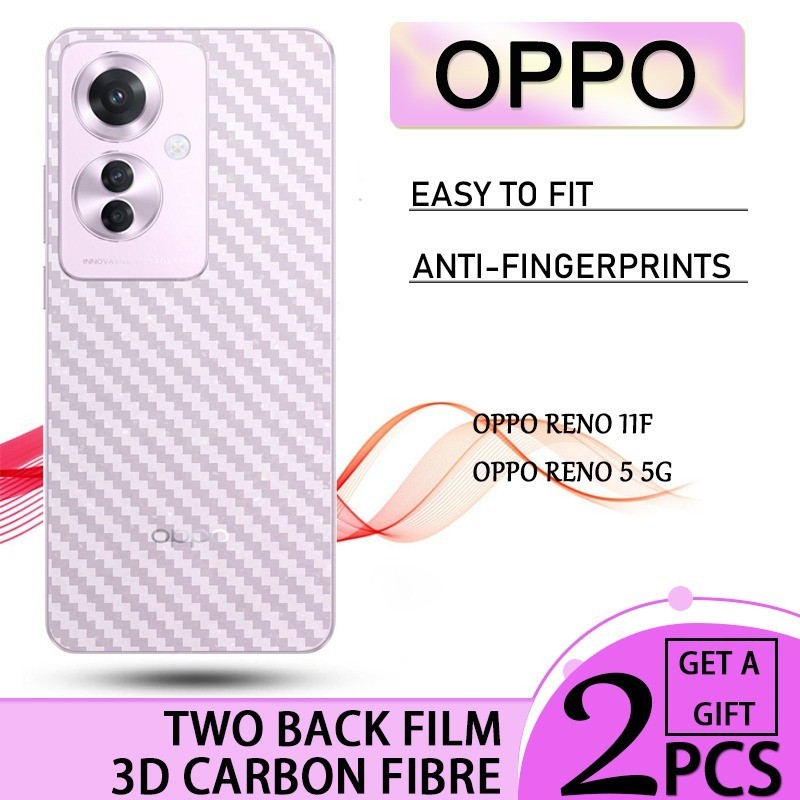 2pcs OPPO Reno 11F 碳纖維花紋磨砂背膜 Reno 11F 5G Reno 5 5G 後貼半透明軟保護膜