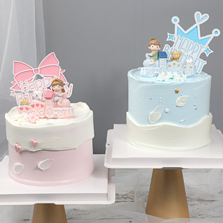 蛋糕裝飾 粉藍小火車公主王子玩偶擺件 男孩女孩生日蛋糕裝飾