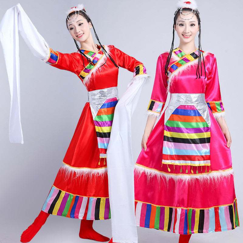 藏族舞蹈表演服裝女少數民族水袖服飾成人廣場舞表演衣服