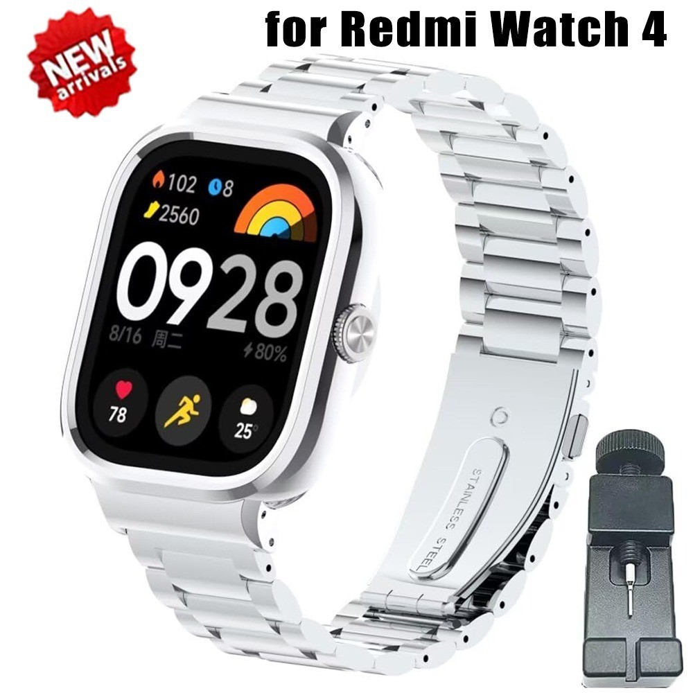 XIAOMI 不銹鋼金屬 + 金屬外殼兼容小米 Redmi watch 4 錶帶配件,適用於 Redmi watch 4