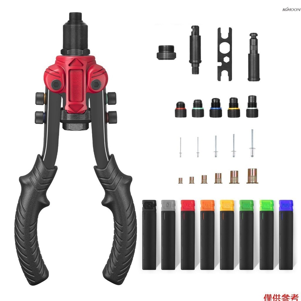 鉚螺母工具,3 合 1 鉚釘固定器套件,帶 6 個公制和 SAE 心軸的鉚螺母鉗套件,包括 60 件鉚螺母,50 件鉚釘