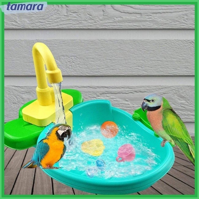 Bhn 鳥浴缸帶水龍頭寵物鸚鵡鸚鵡鸚鵡噴泉水療池淋浴多功能玩具清潔