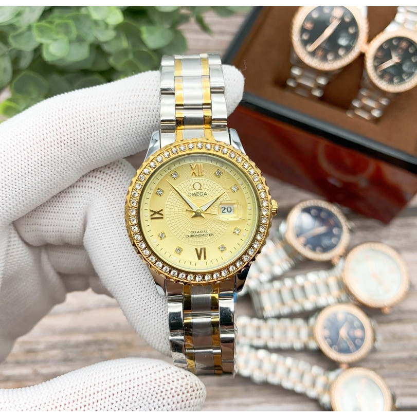 歐米茄海馬系列石英機芯瑞士天文認證女錶30mm白色錶盤18k金錶帶