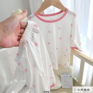 『兒童睡衣』夏季睡衣 居家服套裝 男童睡衣 女童睡衣 寶寶夏季套裝空調服薄款冰絲透氣涼爽無骨兒童男女嬰兒家居服睡衣 HL