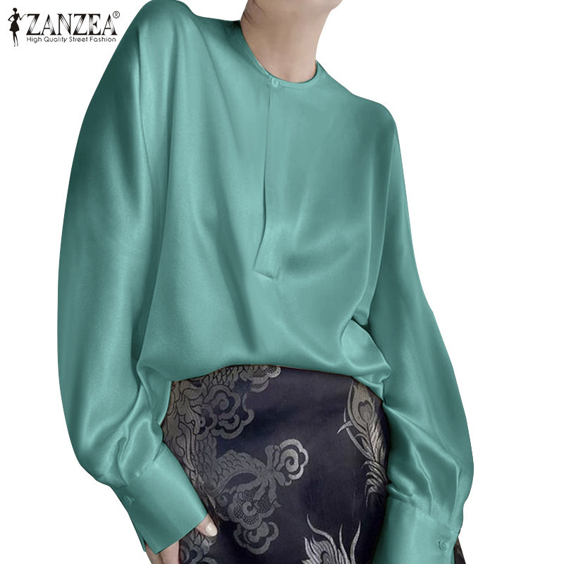 Zanzea 女式長袖圓領休閒寬鬆純色襯衫