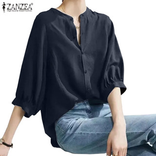 Zanzea 女式韓版休閒通勤寬鬆 H 形常規 3/4 袖立領襯衫