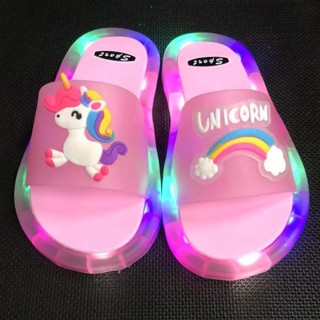 拖鞋發光跨鏡拖鞋拖涼鞋獨角獸兒童可愛時尚卡通Unicorn拖鞋